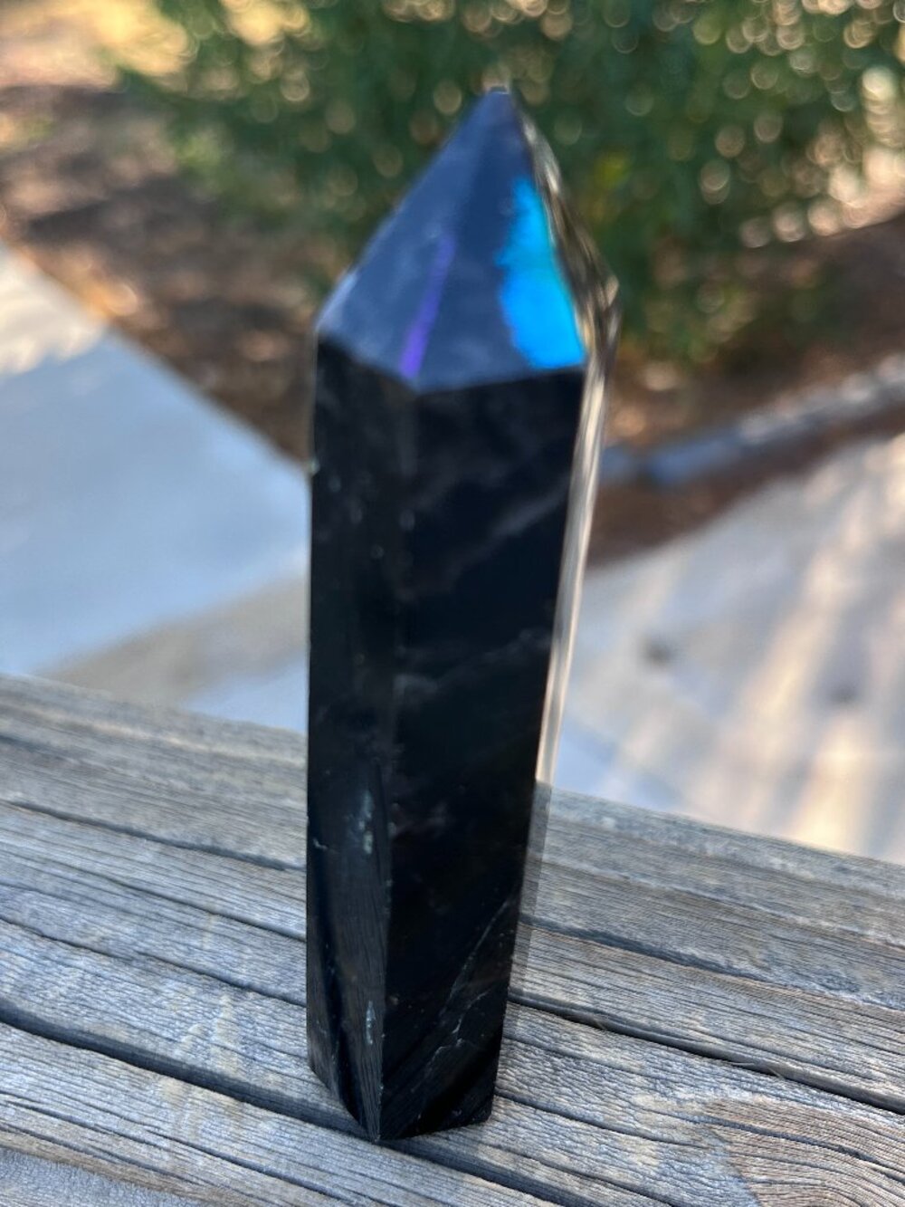 Black Agate Crystal Tower with Blue Flash